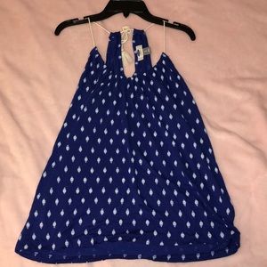 blue/white tassel tank top